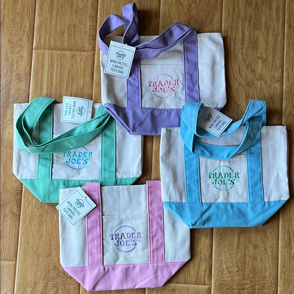 Trader Joe’s Mini Pastel Canvas Tote Bags - Set of 4